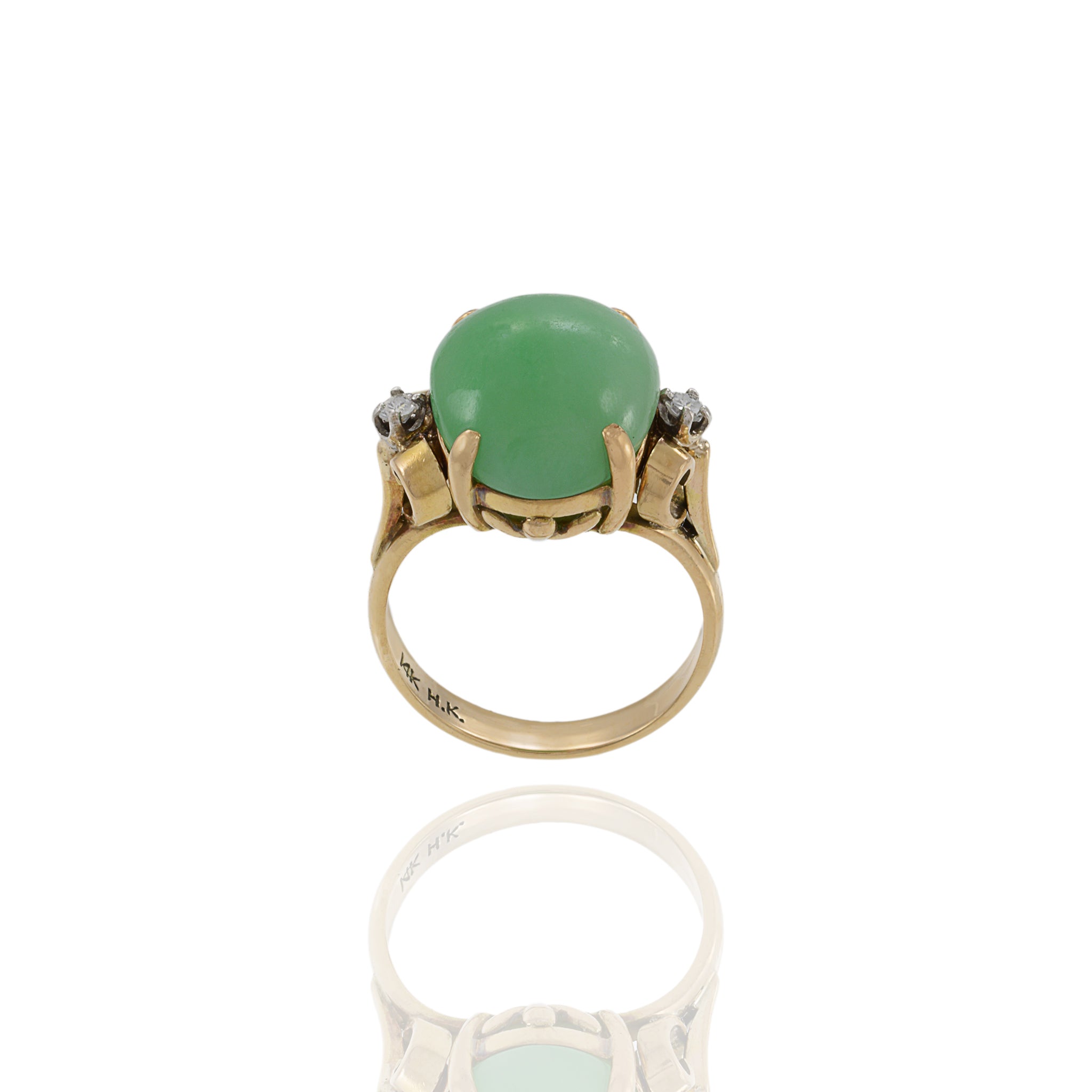 14KT Yellow Gold Retro Era Jade And Diamond Ring