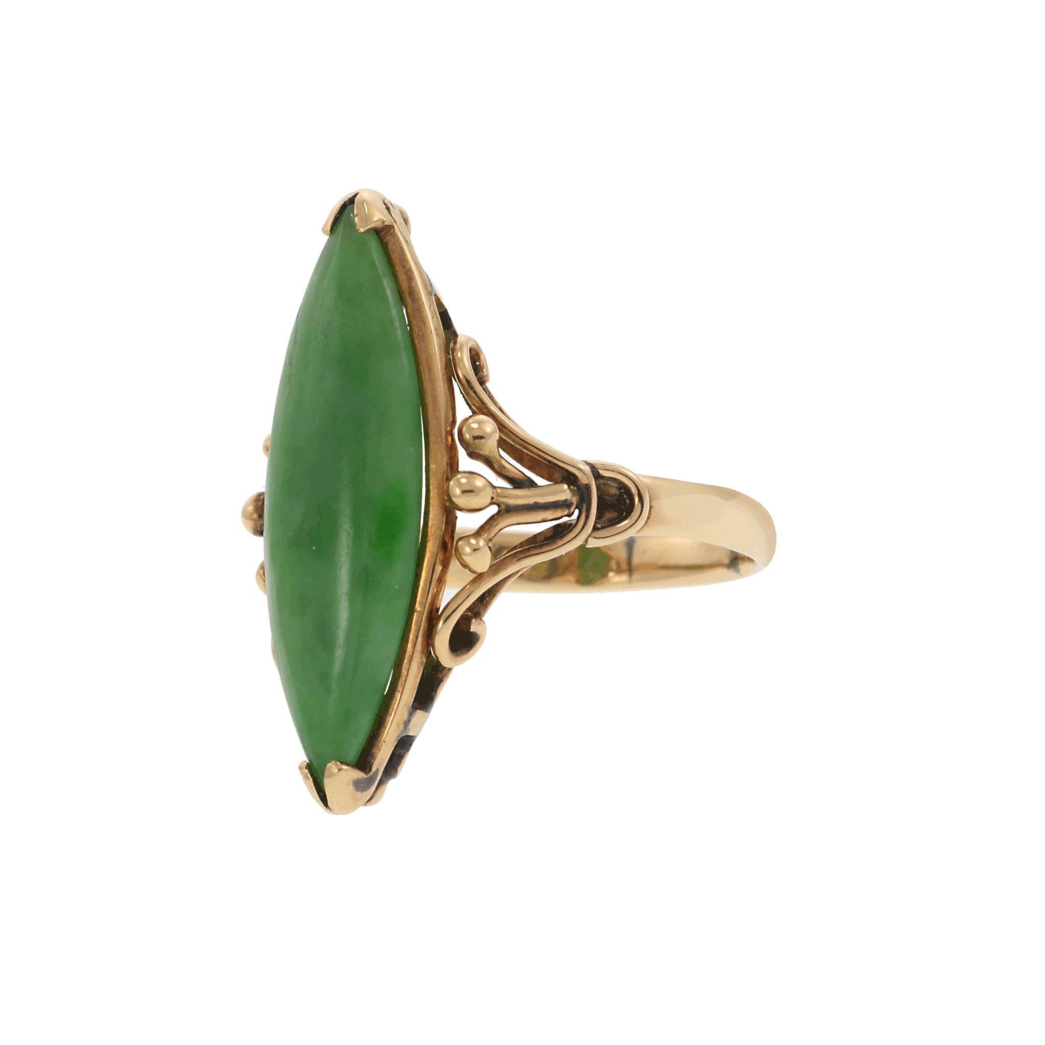 Victorian Era 14K Gold Marquise-Cut Jade Ring