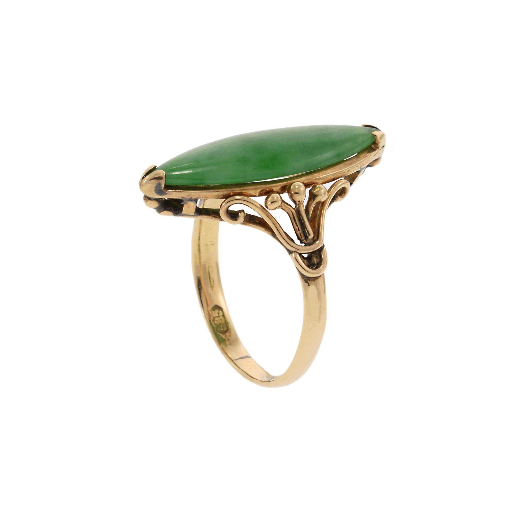 Victorian Era 14K Gold Marquise-Cut Jade Ring