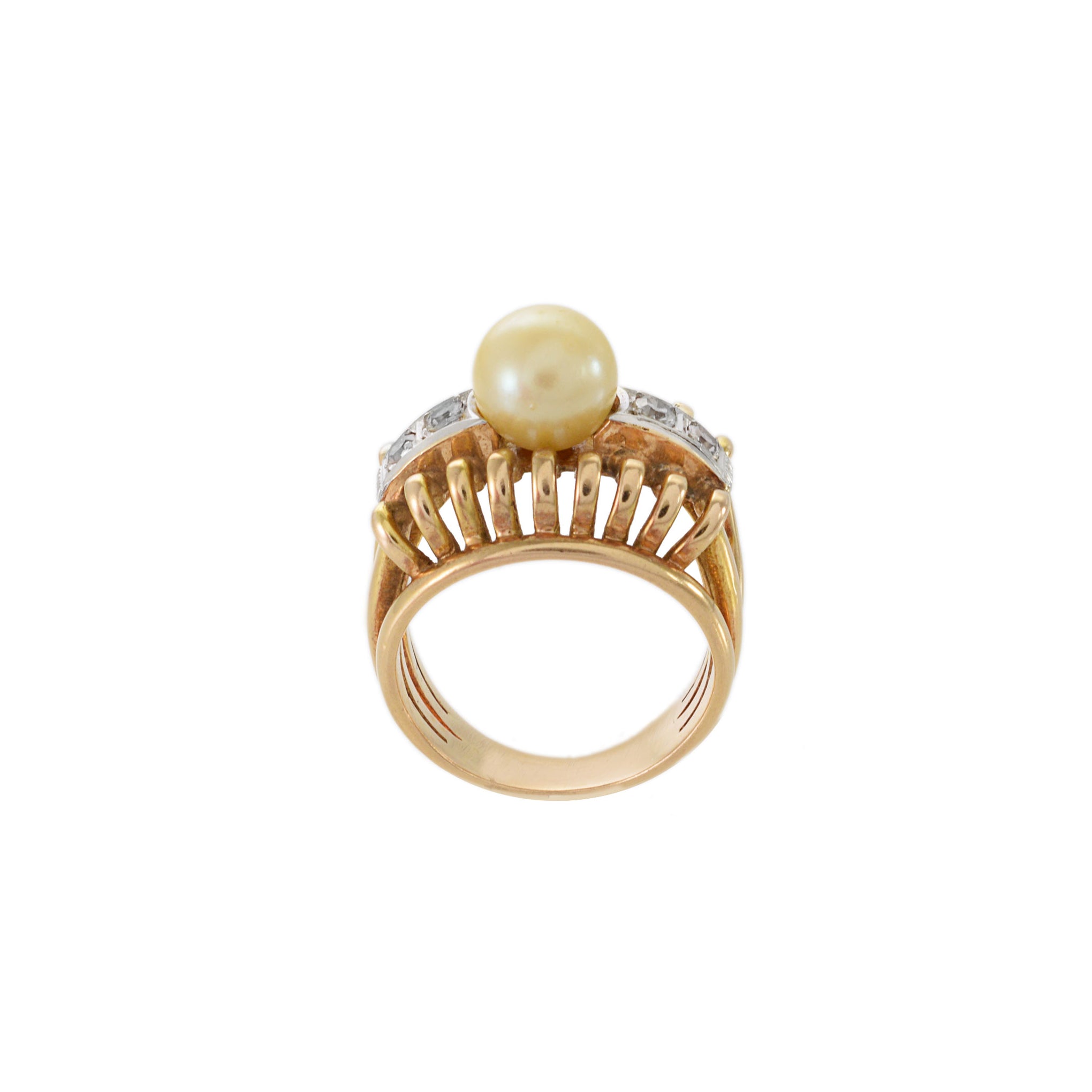 Vintage Antique Victorian Era 18KT Yellow Gold And Platinum Pearl Diamond Ring