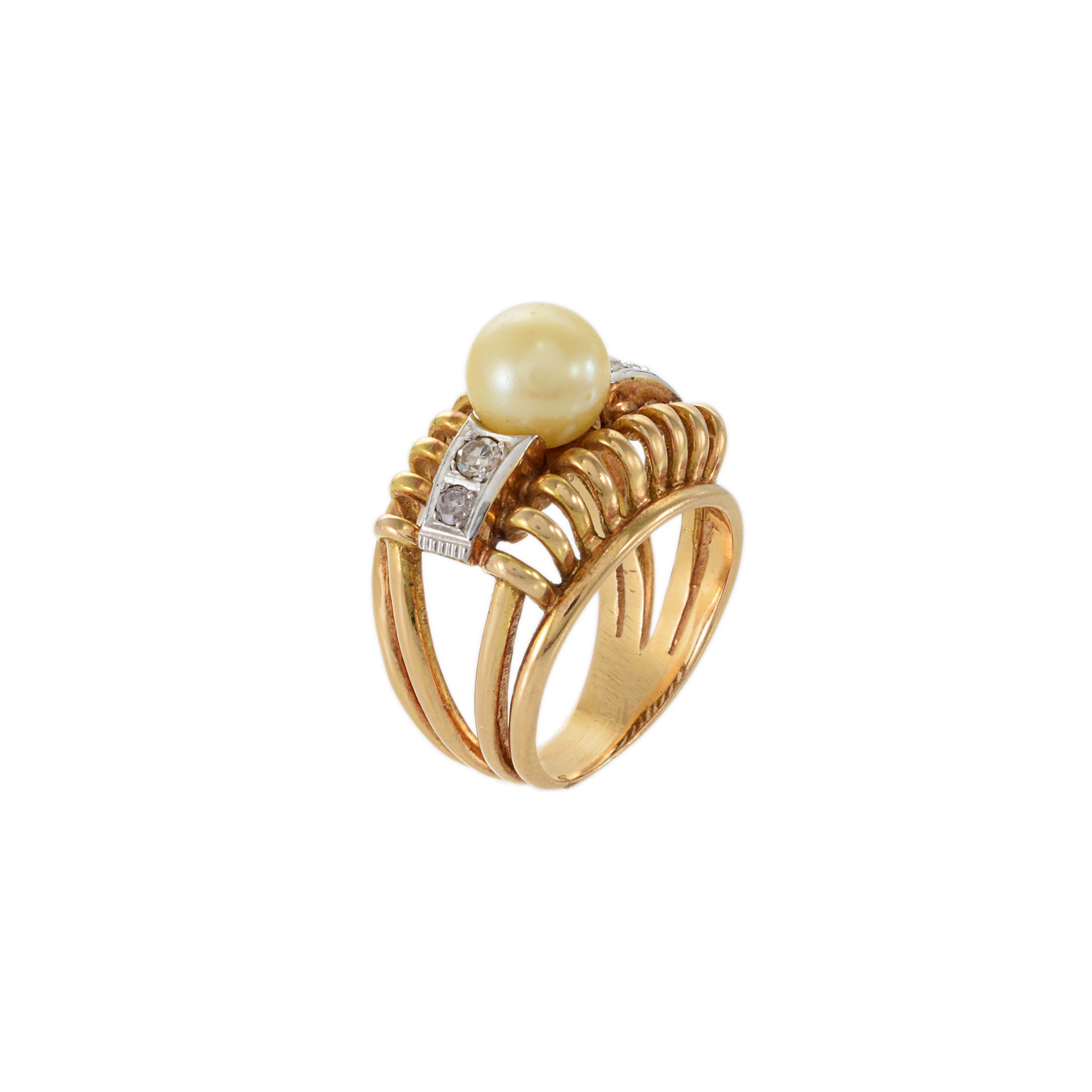 Vintage Antique Victorian Era 18KT Yellow Gold And Platinum Pearl Diamond Ring