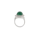 Estate Retro Era 14KT White Gold Genuine 8.19CT Cabochon Emerald and Diamond Ring