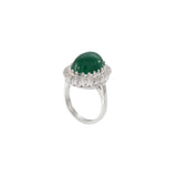 Estate Retro Era 14KT White Gold Genuine 8.19CT Cabochon Emerald and Diamond Ring