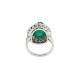 Estate Retro Era 14KT White Gold Genuine 8.19CT Cabochon Emerald and Diamond Ring