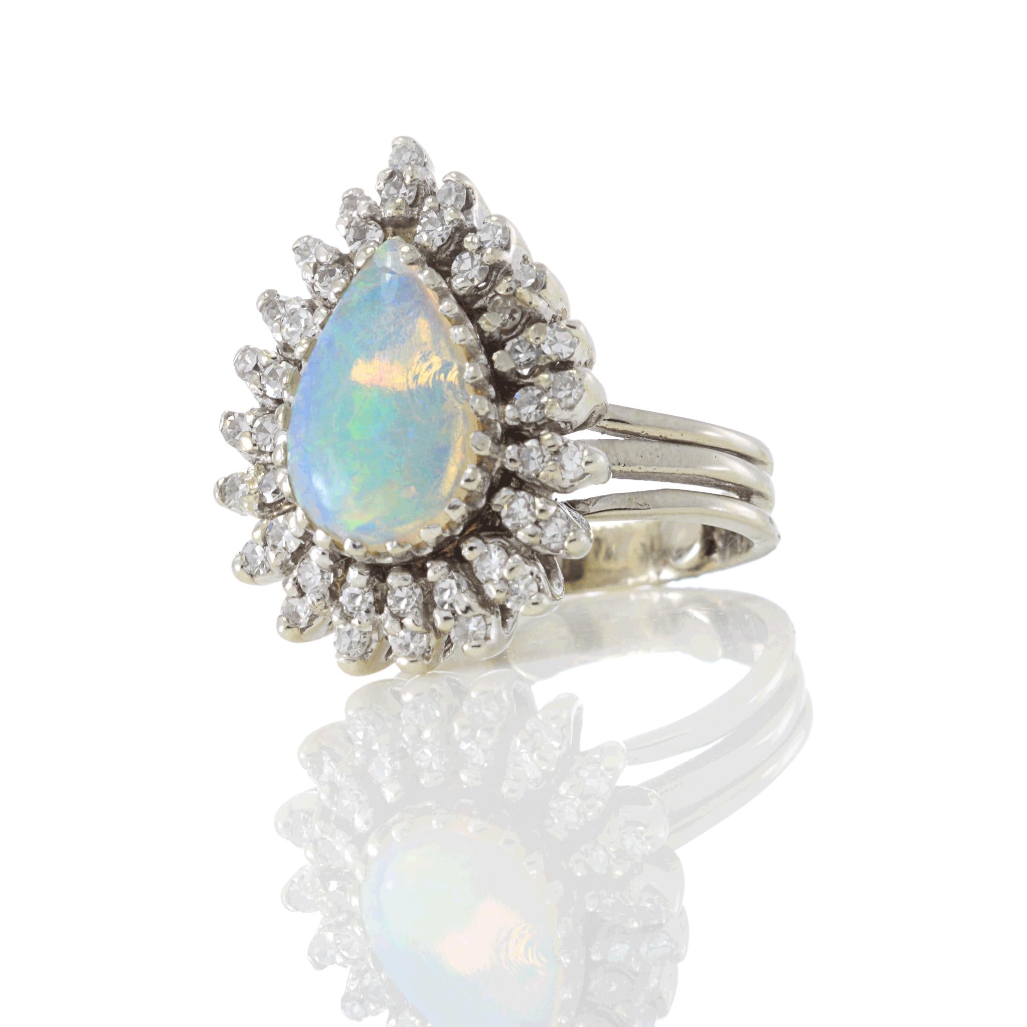 Vintage Retro Era Opal and Diamond Ring