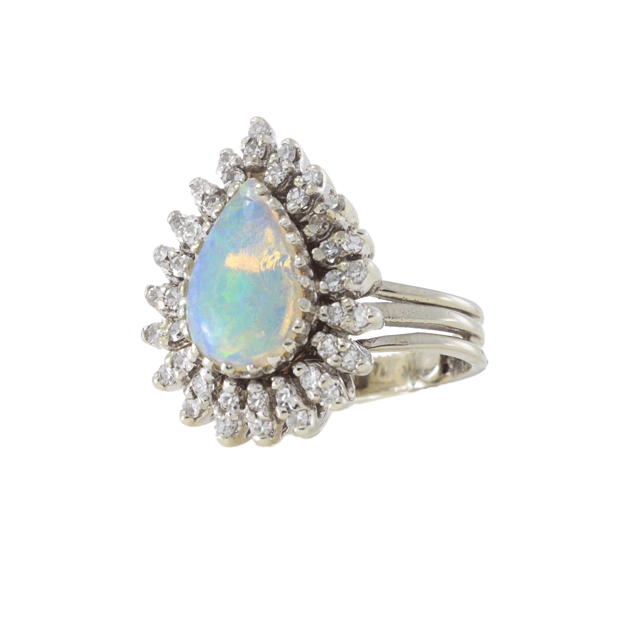 Vintage Retro Era Opal and Diamond Ring