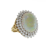 Vintage 18KT Yellow Gold Opal & Diamond Cocktail Ring
