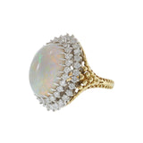 Vintage 18KT Yellow Gold Opal & Diamond Cocktail Ring