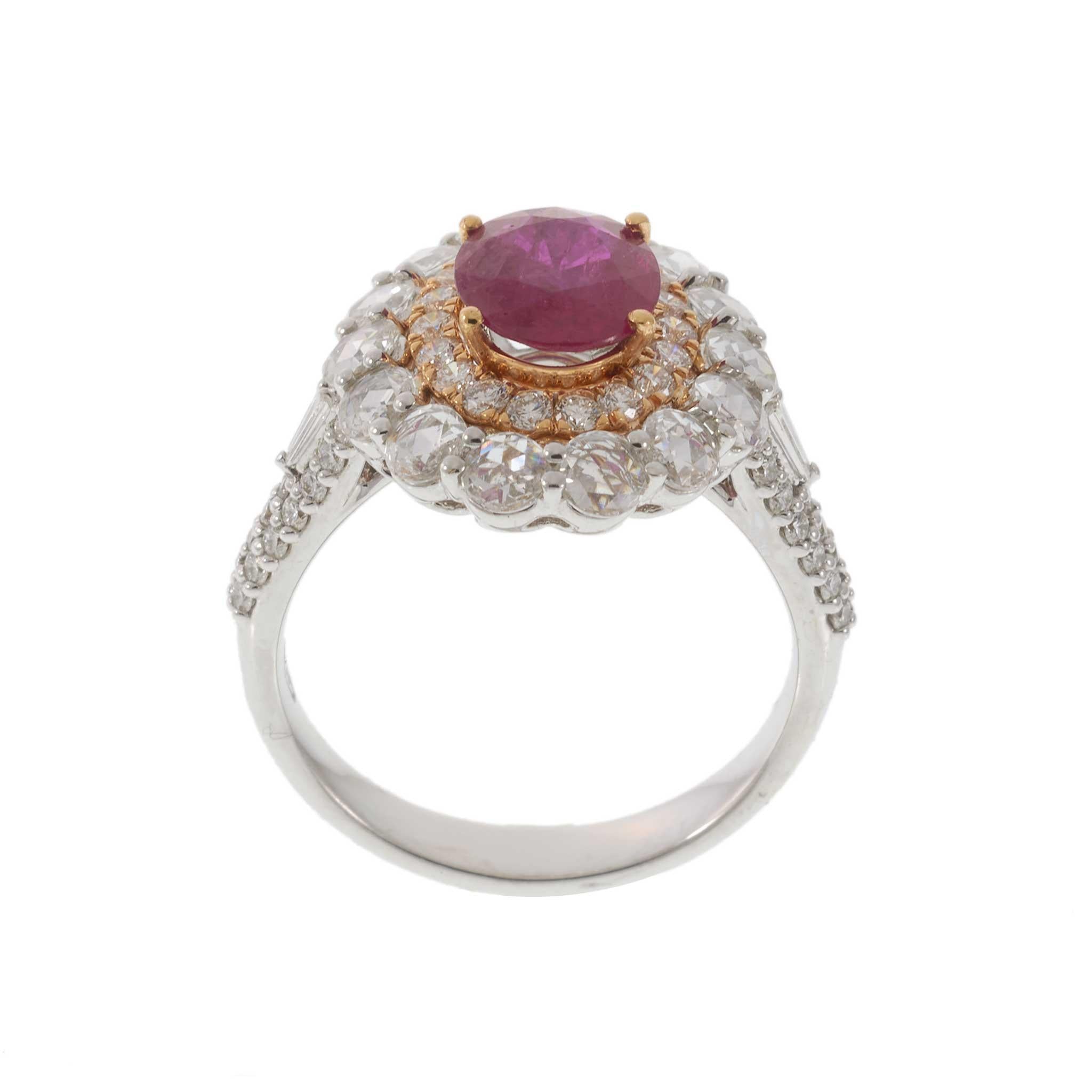 18KT White & Rose Gold Burmese Ruby & Diamond Ring – 3.62CTW