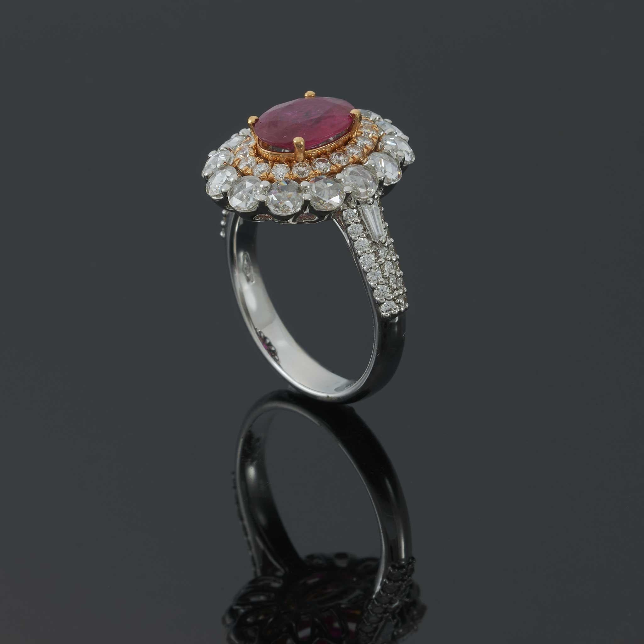 18KT White & Rose Gold Burmese Ruby & Diamond Ring – 3.62CTW