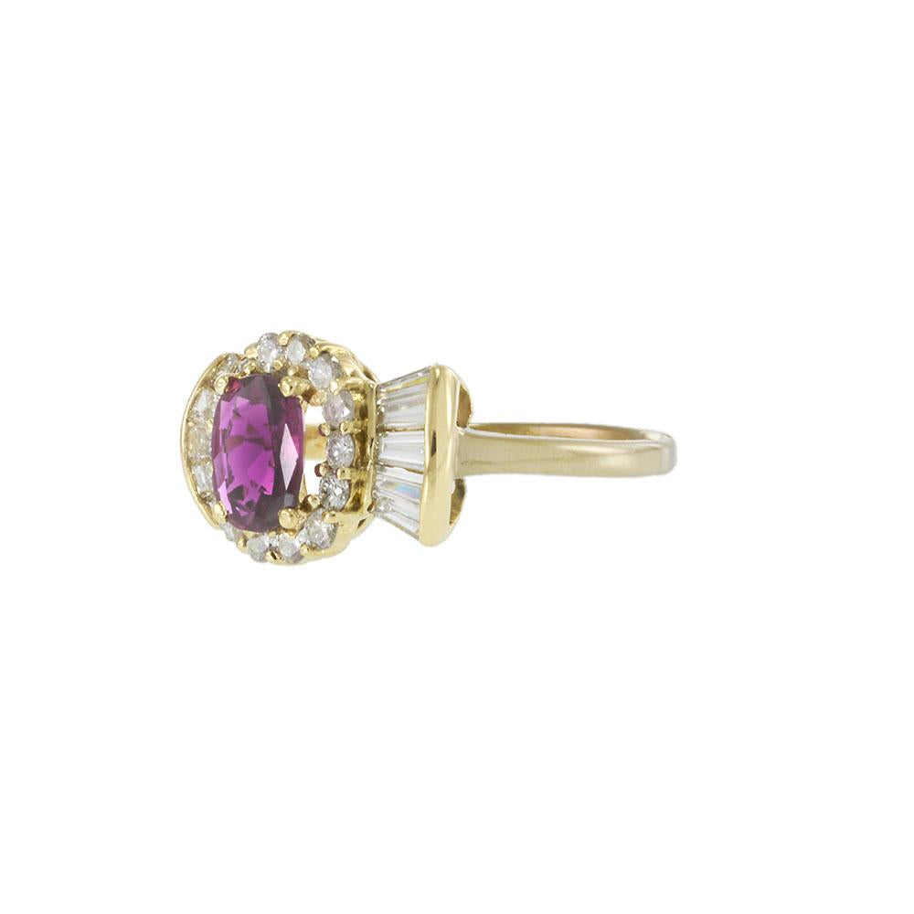 Vintage 1970s 18KT Yellow Gold Ruby and Diamond Bow Tie Ring