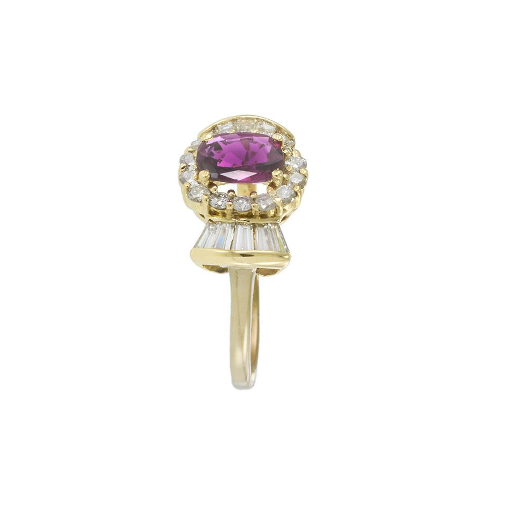 Vintage 1970s 18KT Yellow Gold Ruby and Diamond Bow Tie Ring