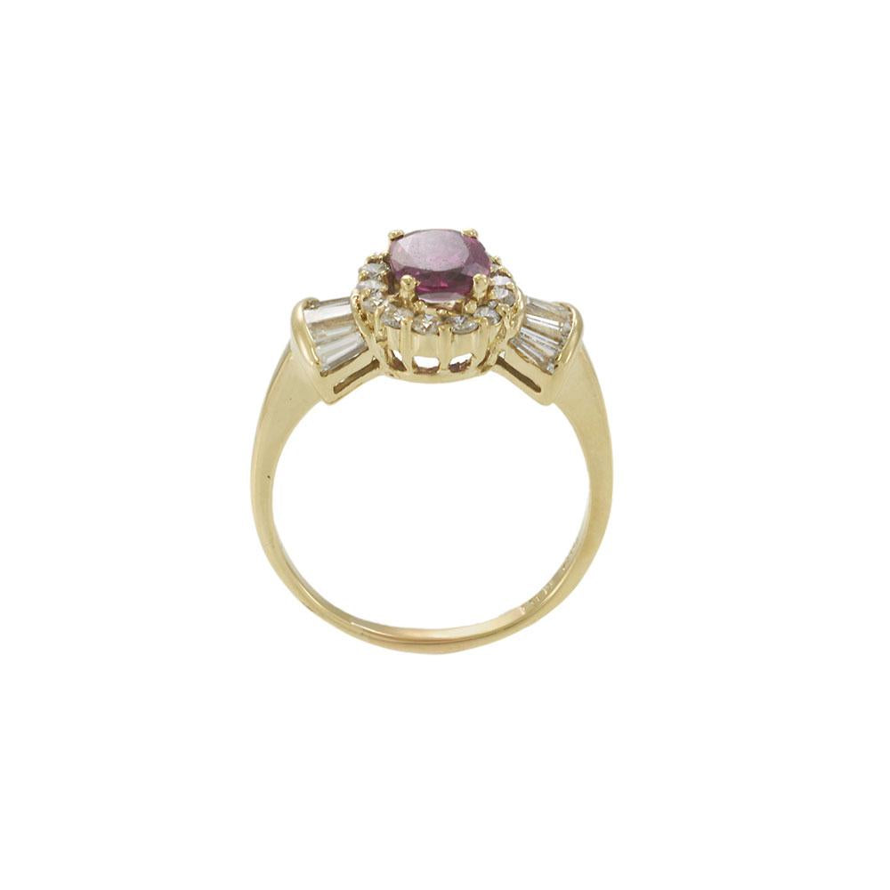 Vintage 1970s 18KT Yellow Gold Ruby and Diamond Bow Tie Ring