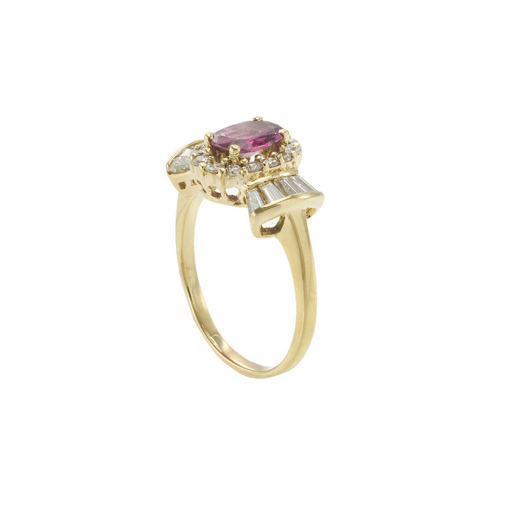 Vintage 1970s 18KT Yellow Gold Ruby and Diamond Bow Tie Ring