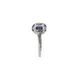 14KT White Gold and Platinum Art Deco Sapphire and Diamond Filigree Ring