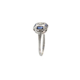 14KT White Gold and Platinum Art Deco Sapphire and Diamond Filigree Ring