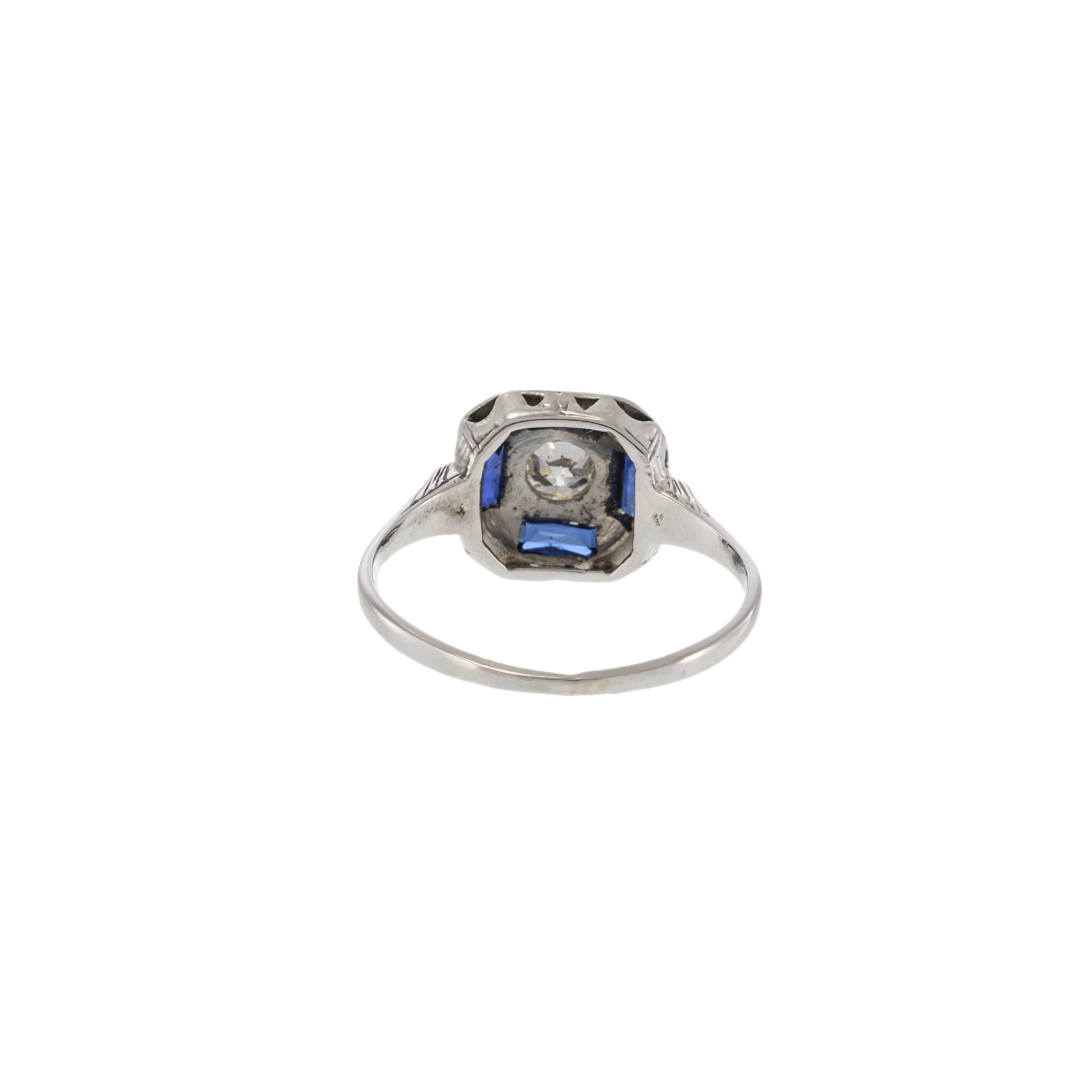 14KT White Gold and Platinum Art Deco Sapphire and Diamond Filigree Ring