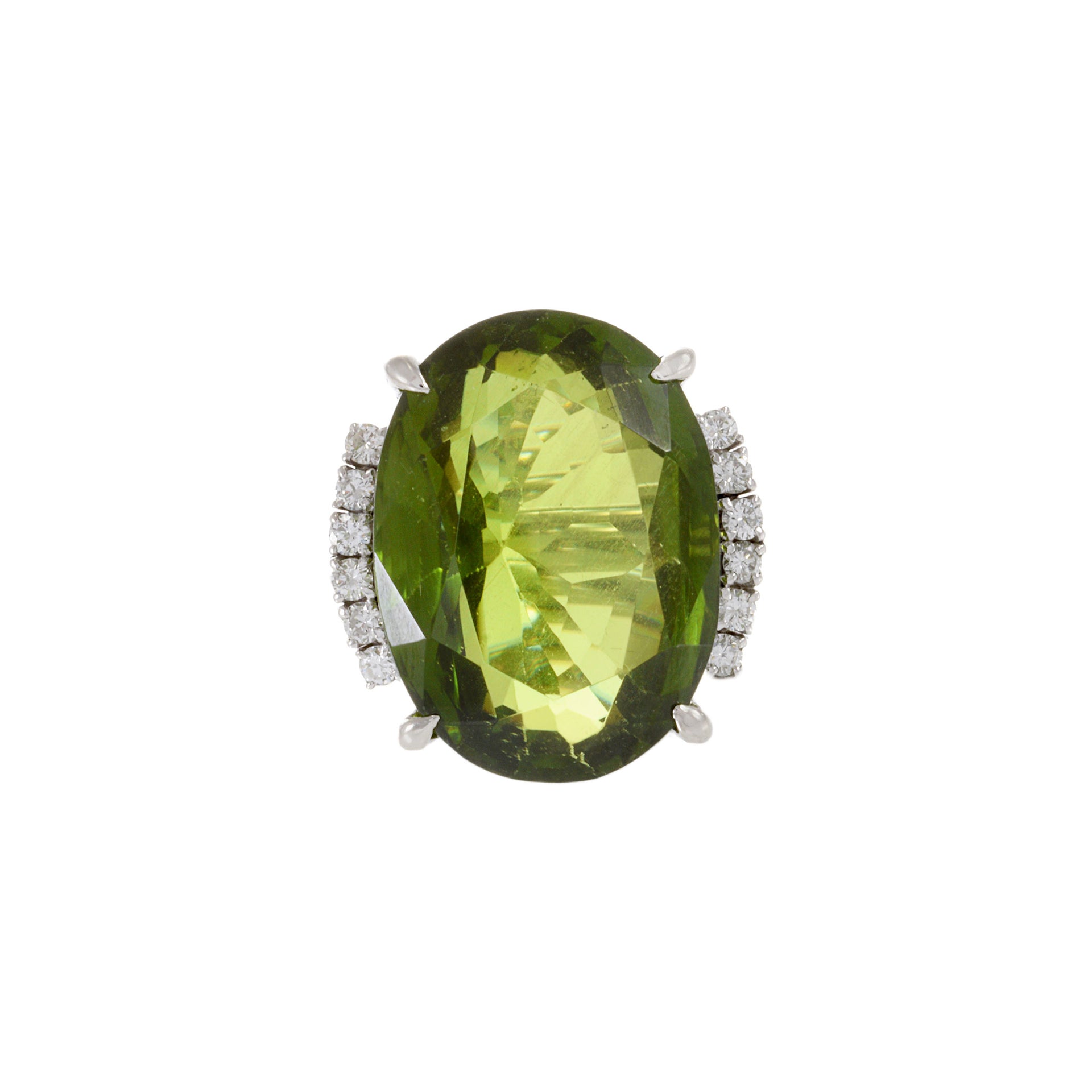 Estate Retro Era Platinum Peridot And Diamond Ring