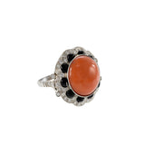 Estate Platinum Diamond, Black Onyx And Coral Ring