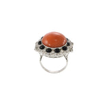 Estate Platinum Diamond, Black Onyx And Coral Ring