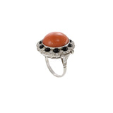Estate Platinum Diamond, Black Onyx And Coral Ring