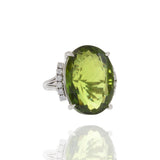 Estate Retro Era Platinum Peridot And Diamond Ring