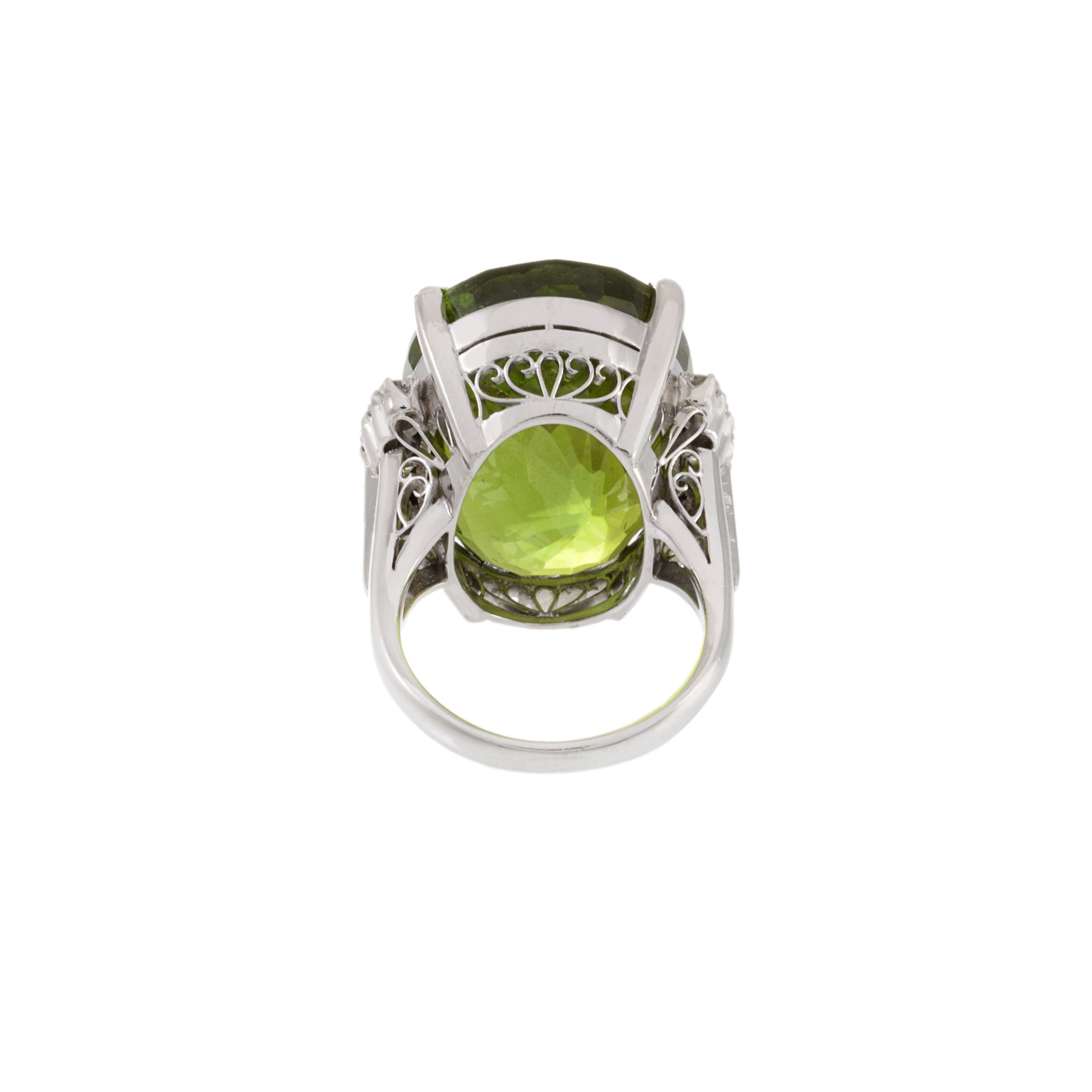 Estate Retro Era Platinum Peridot And Diamond Ring