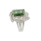 Vintage Retro Era Platinum Green Tourmaline and Diamond Cocktail Ring