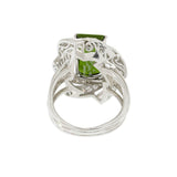 Vintage Retro Era Platinum Green Tourmaline and Diamond Cocktail Ring