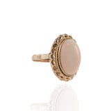 14KT Rose Gold Antique Natural Large Oval Cabochon Pink Coral Ring