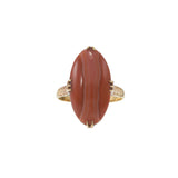 18KT Yellow Gold 1970s Red Agate Filigree Marquise Ring