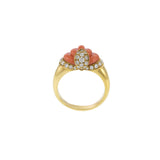 18KT Yellow Gold 1970s Natural Carved Coral and Diamond Ring