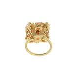 Vintage 1970's 14KT Yellow Gold Angel Skin Coral, Ruby, and Diamond Ring