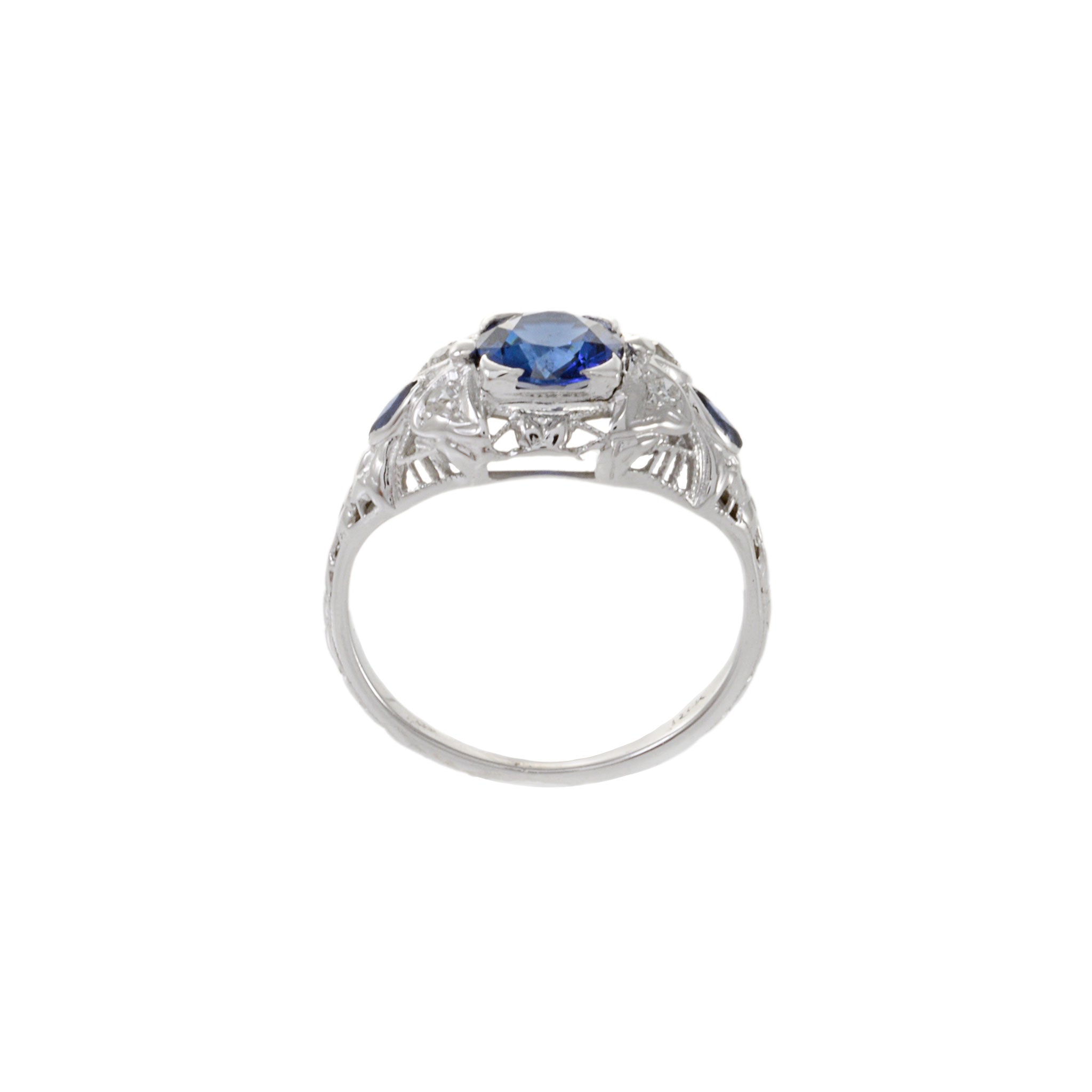 Estate Art Deco 18KT White Gold Sapphire And Diamond Ring