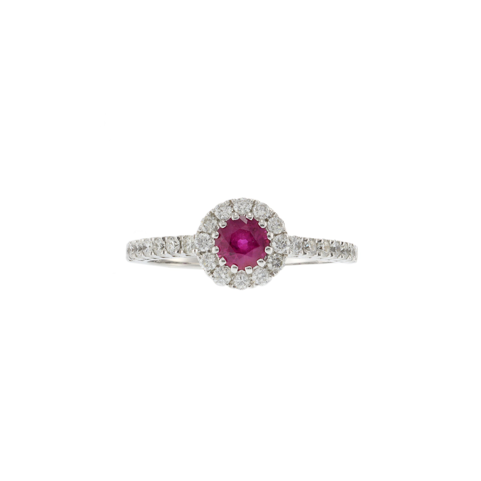 18KT White Gold Ruby Halo Diamond Ring