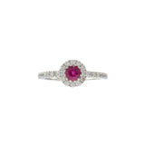 18KT White Gold Ruby Halo Diamond Ring