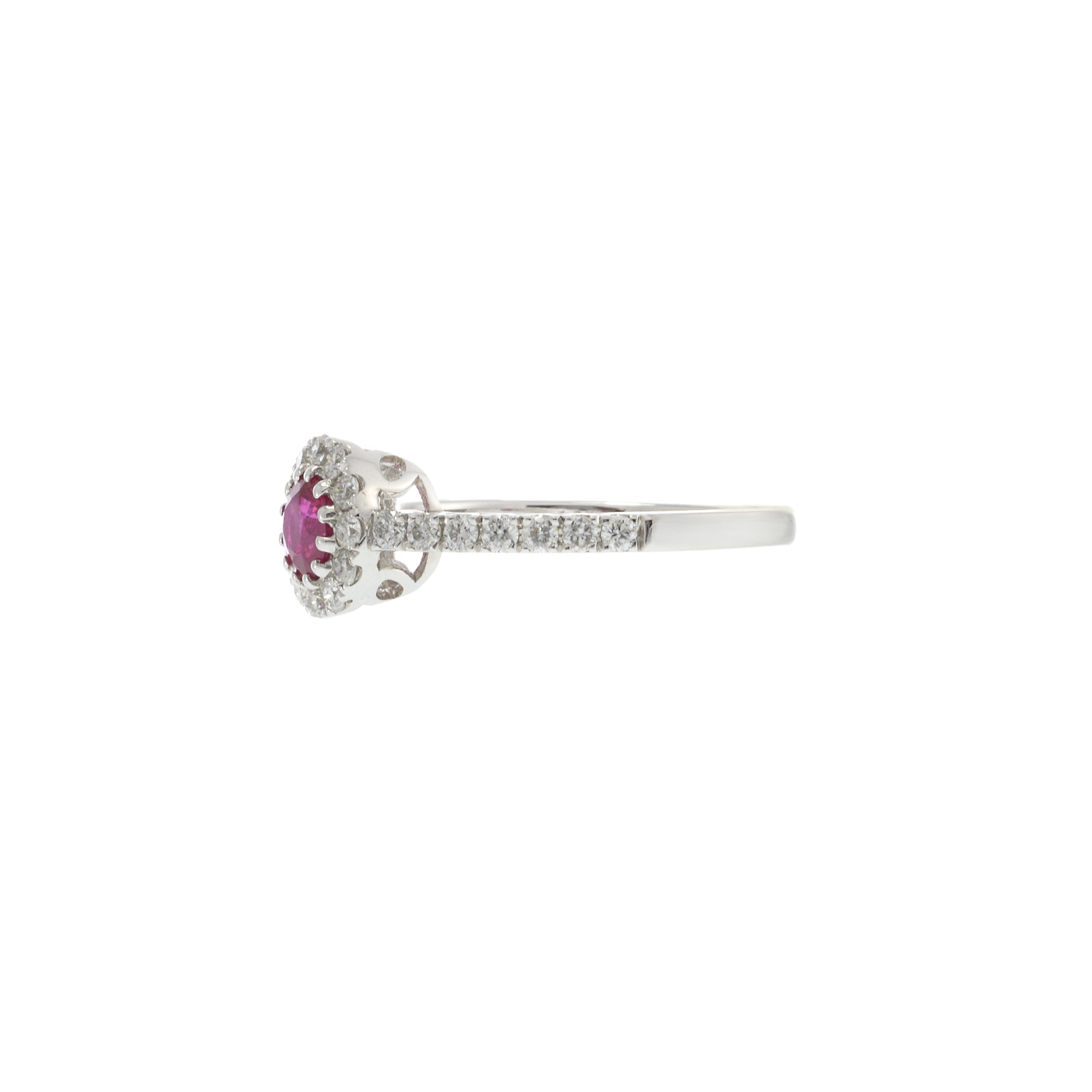 18KT White Gold Ruby Halo Diamond Ring