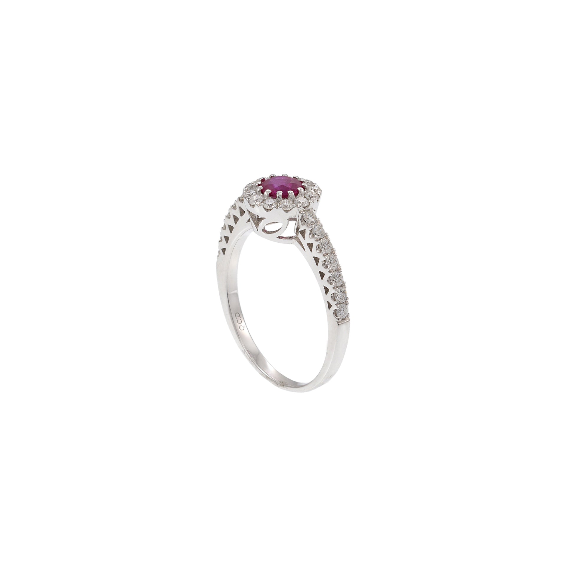 18KT White Gold Ruby Halo Diamond Ring