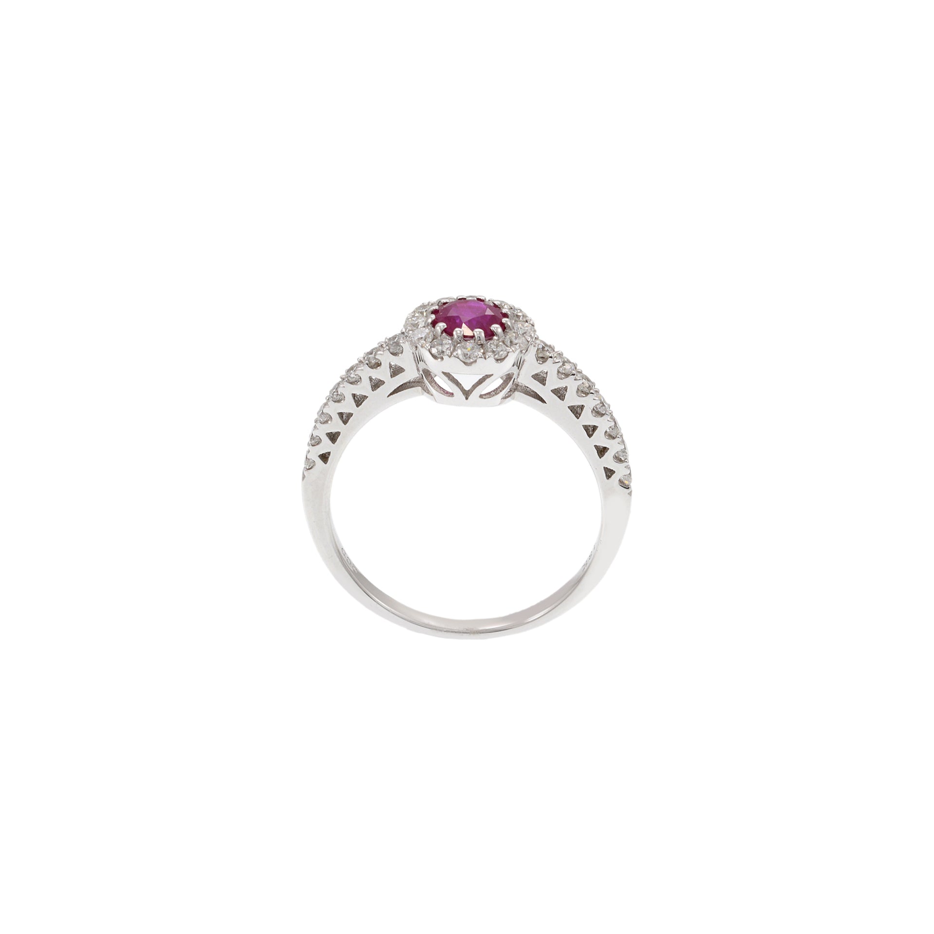 18KT White Gold Ruby Halo Diamond Ring