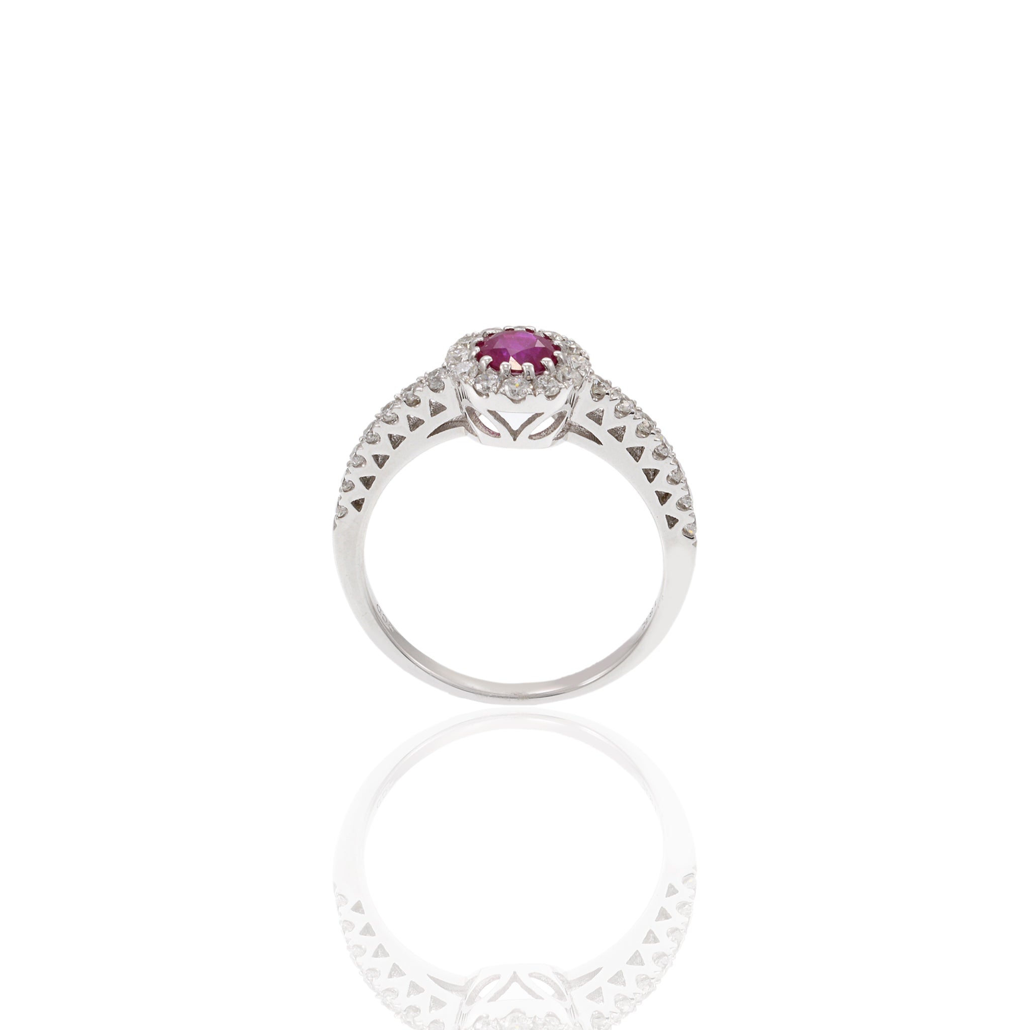 18KT White Gold Ruby Halo Diamond Ring