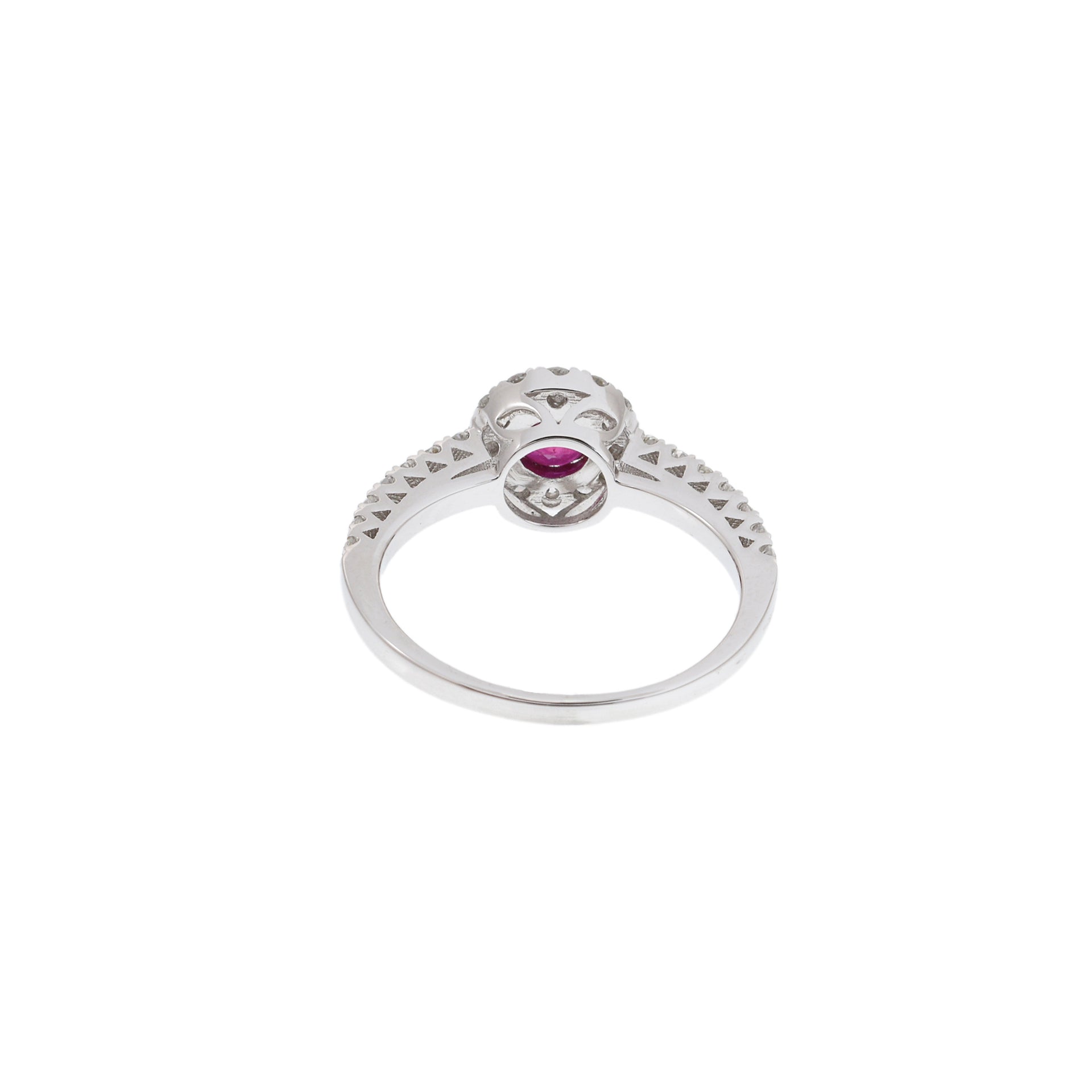 18KT White Gold Ruby Halo Diamond Ring