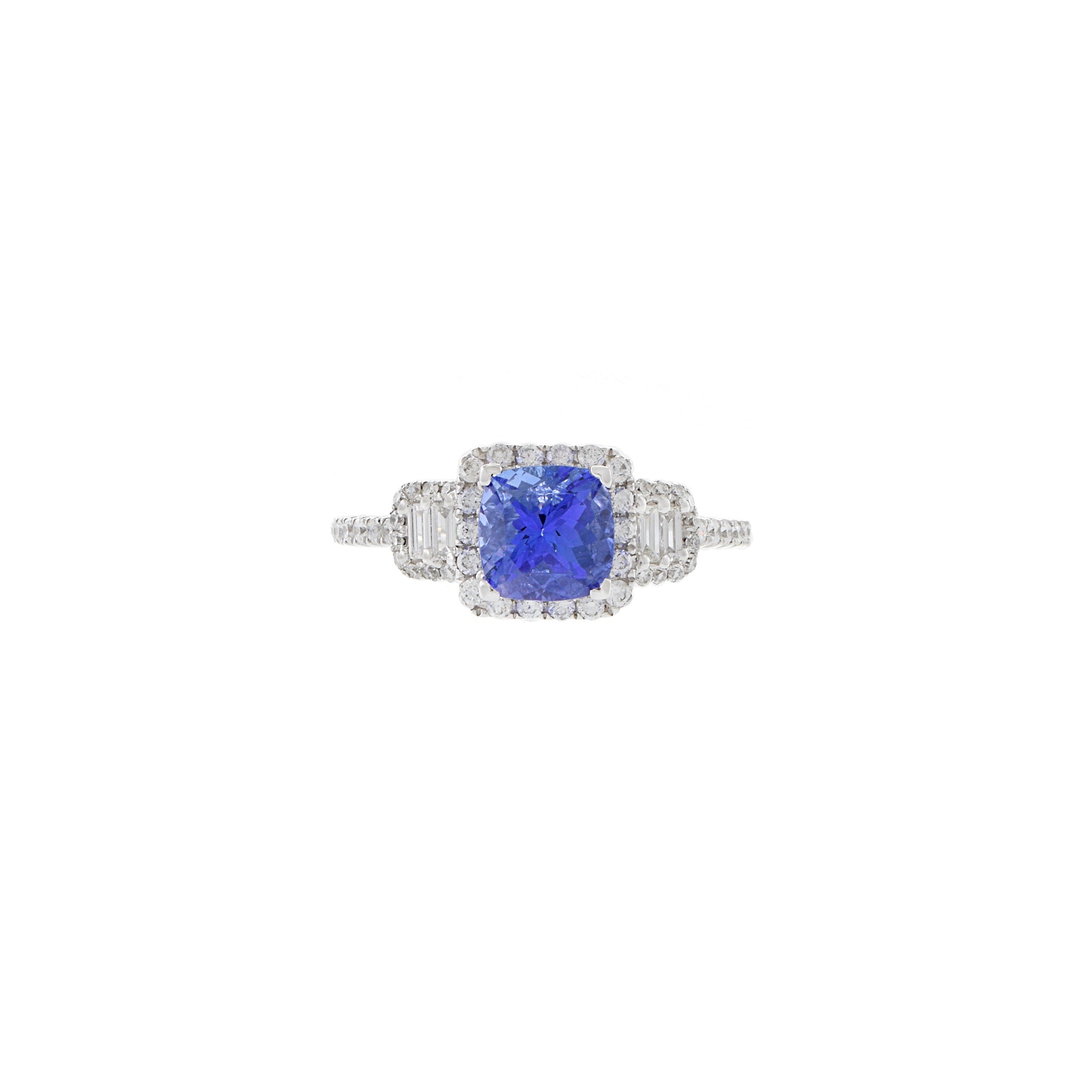 18KT White Gold Cushion Cut Tanzanite And Diamond Ring