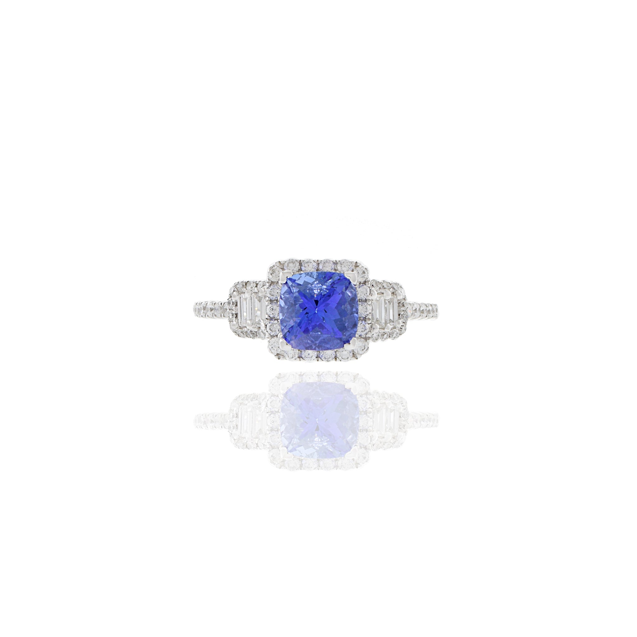 18KT White Gold Cushion Cut Tanzanite And Diamond Ring