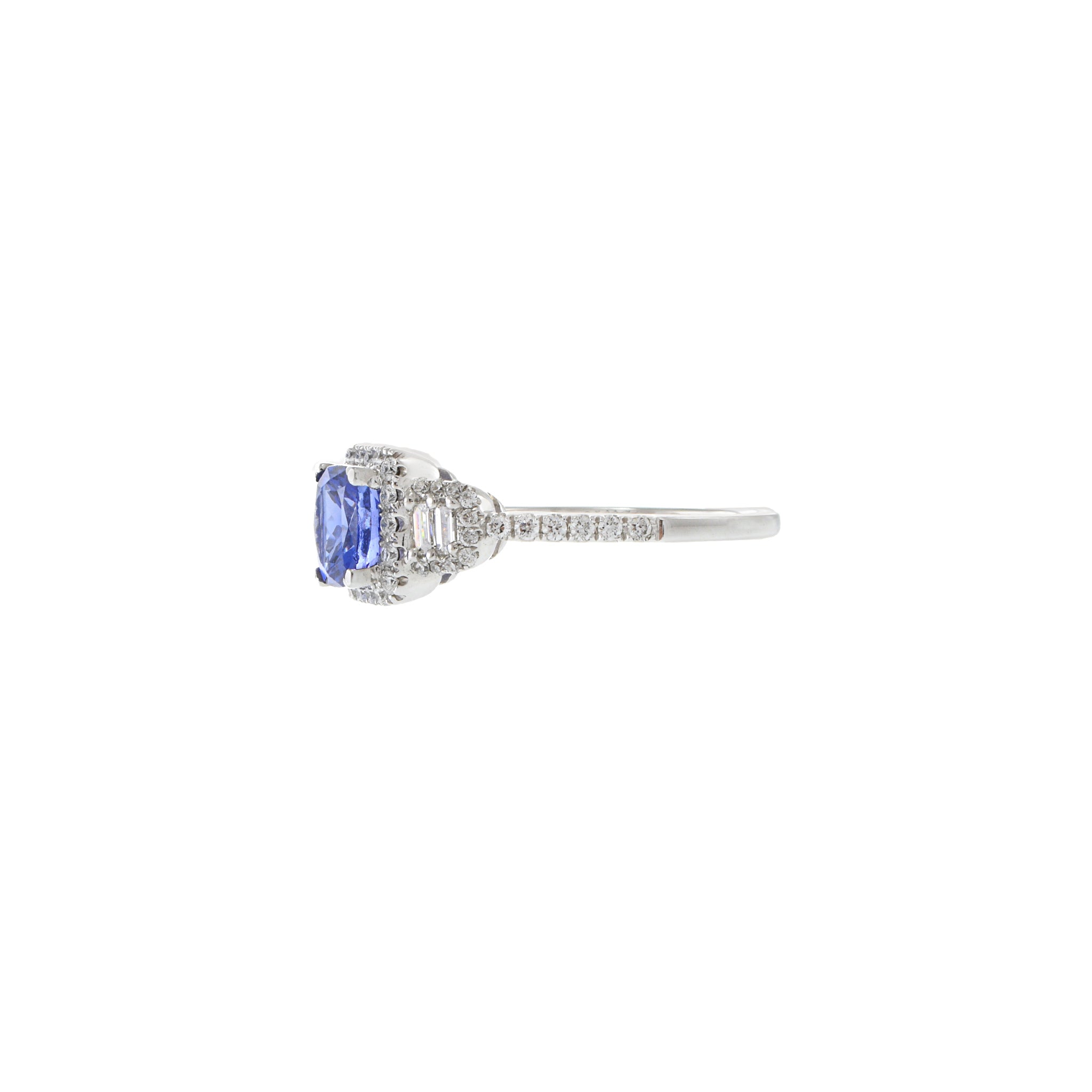 18KT White Gold Cushion Cut Tanzanite And Diamond Ring