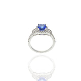 18KT White Gold Cushion Cut Tanzanite And Diamond Ring