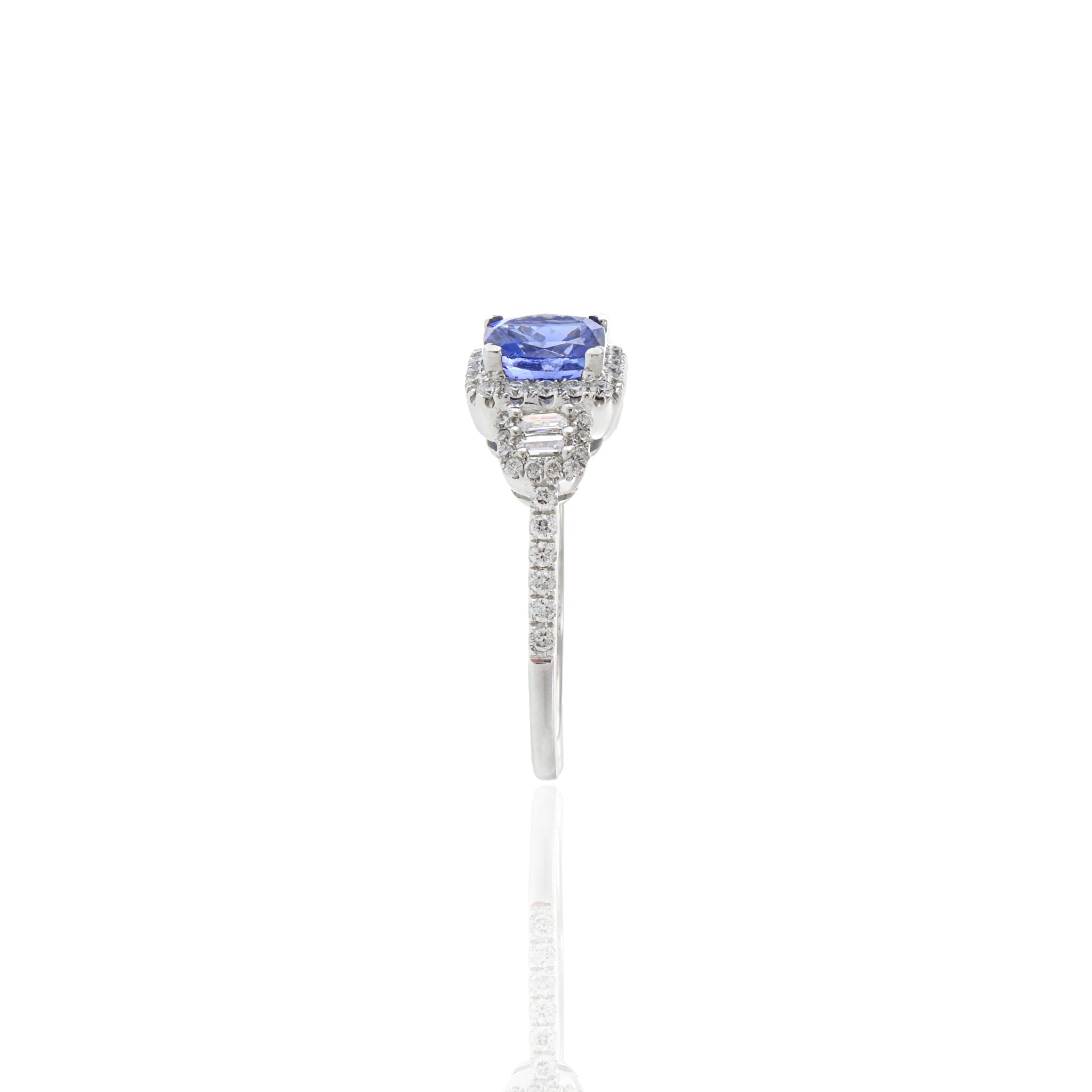 18KT White Gold Cushion Cut Tanzanite And Diamond Ring