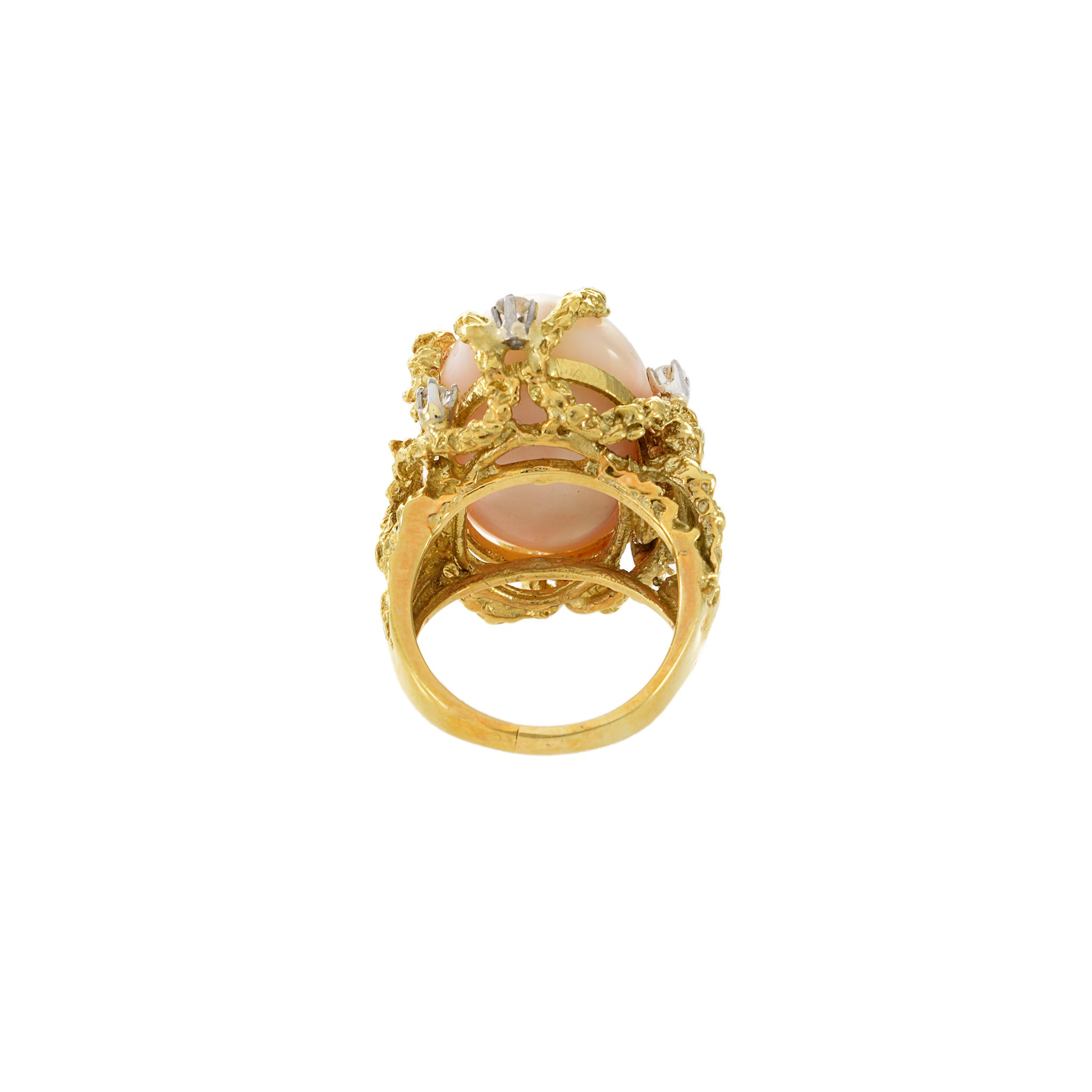 Retro Era 18KT Yellow Gold Angel Skin Coral And Diamond Ring