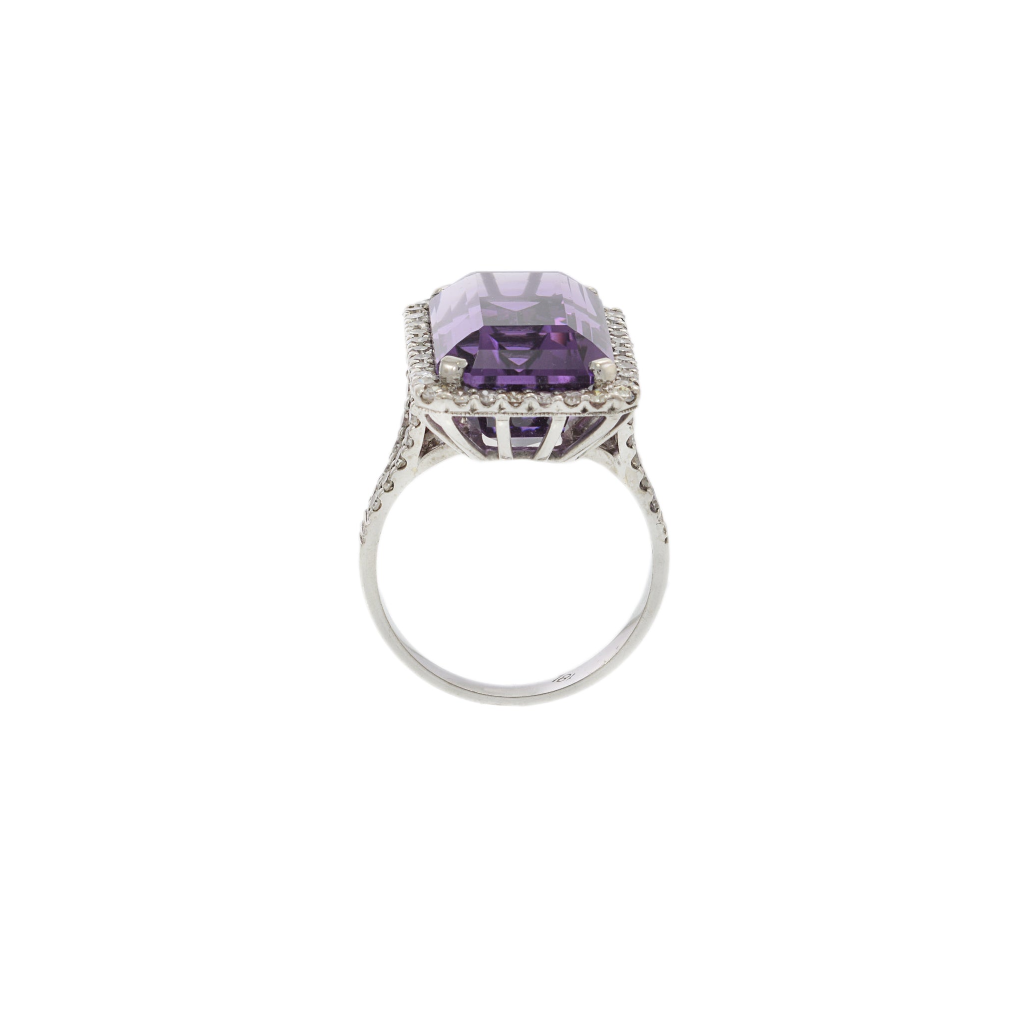 Estate 1940s 18KT White Gold Amethyst And Diamond Ring