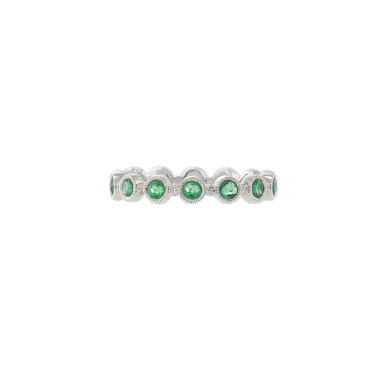 18KT White Gold Emerald and Diamond Eternity Band