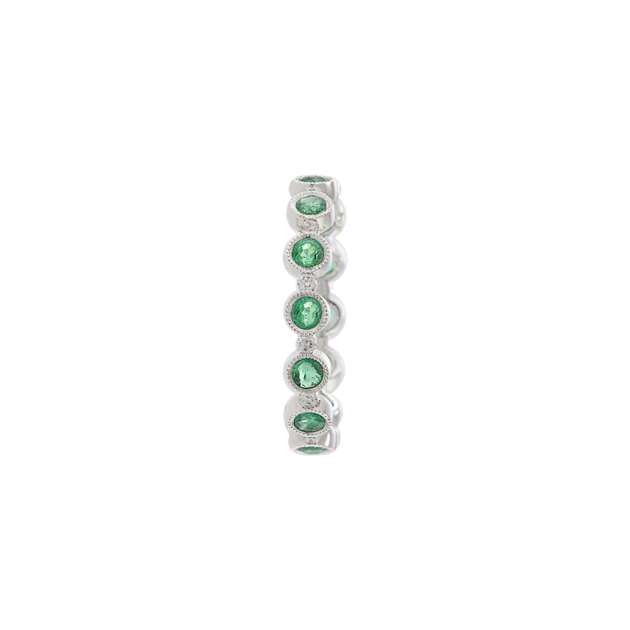 18KT White Gold Emerald and Diamond Eternity Band